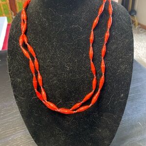 Red paper and seed bead African necklace